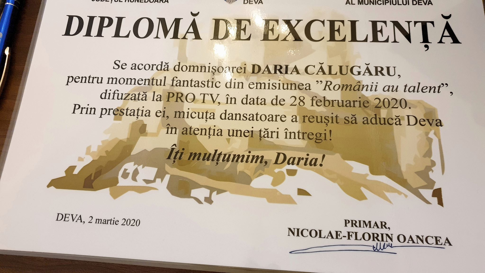 Premiată de primărie. „Diplomă de excelență” pentru Daria – micuța dansatoare, din Deva, care a impresionat o țară întreagă