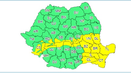 Judeţul Hunedoara, sub Cod galben de vânt, până miercuri dimineaţă