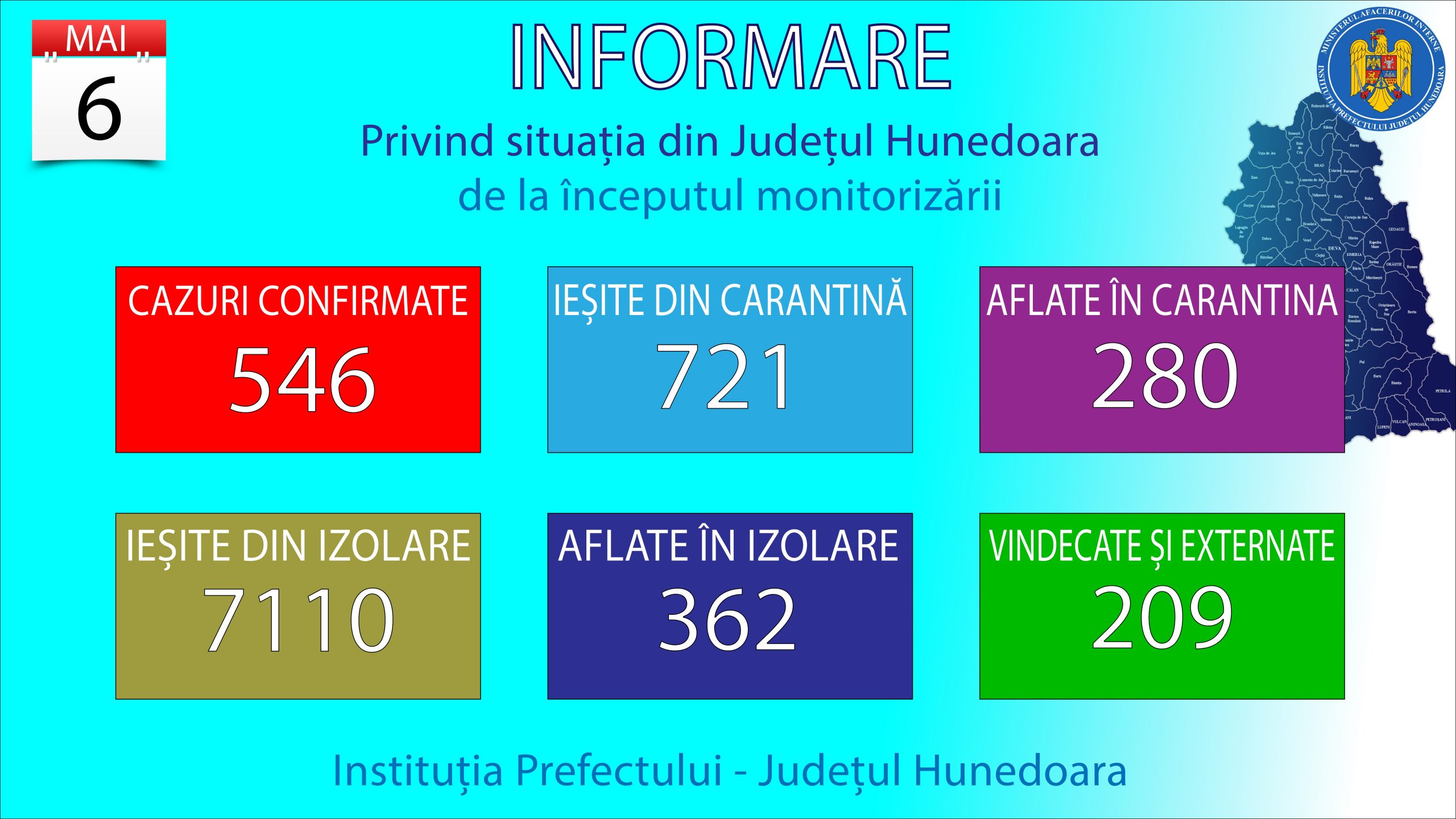 Coronavirus: Situaţia din judeţul Hunedoara, 6 mai. 546 de cazuri, în total, 209 persoane -vindecate