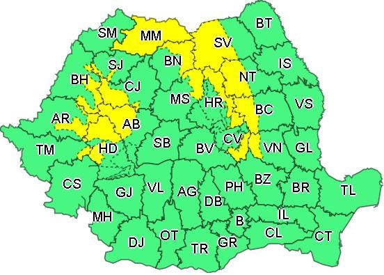 Cod galben de ninsori și viscol, vineri, în Hunedoara și alte 15 județe