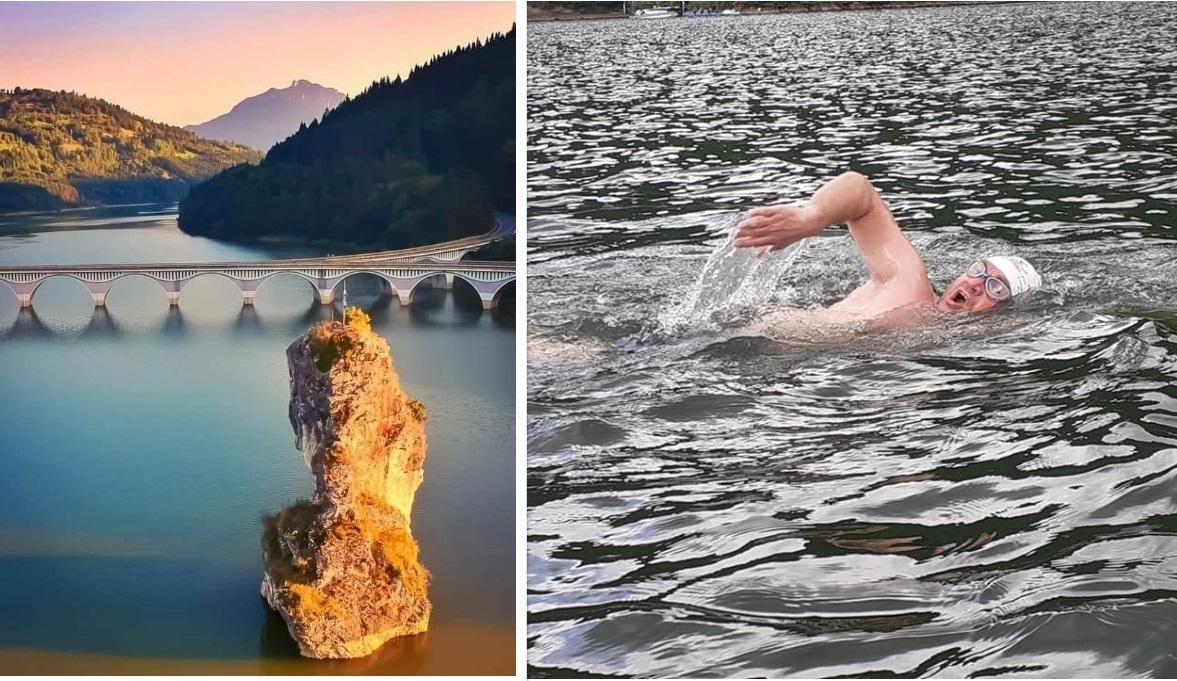 Hunedoreanul Avram Iancu înoată, duminică, în lacul Bicaz. Timp de 10 ore, prin apele reci ale „mării dintre munţii Moldovei”