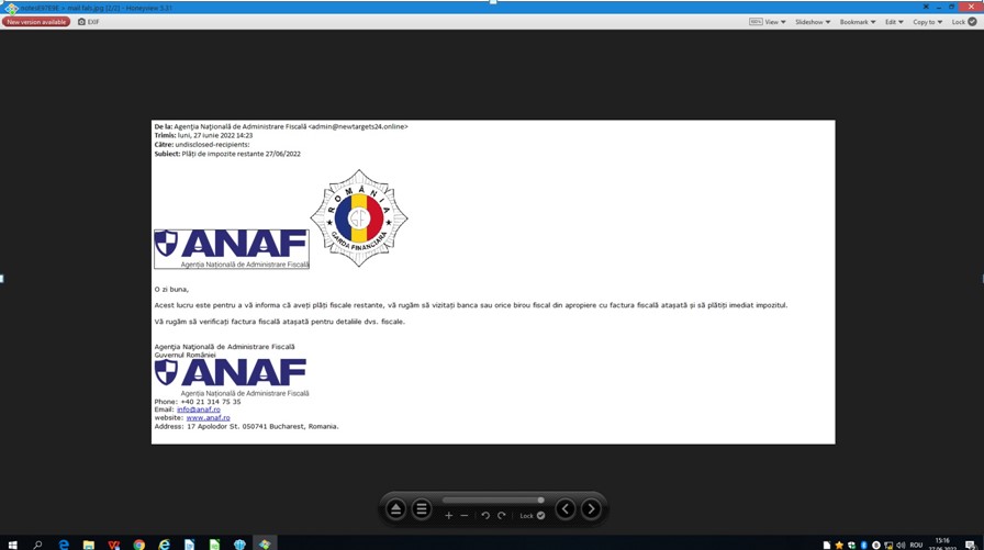 Emailuri false, trimise în numele ANAF. Fiți atenți la documentele pe care le accesați!