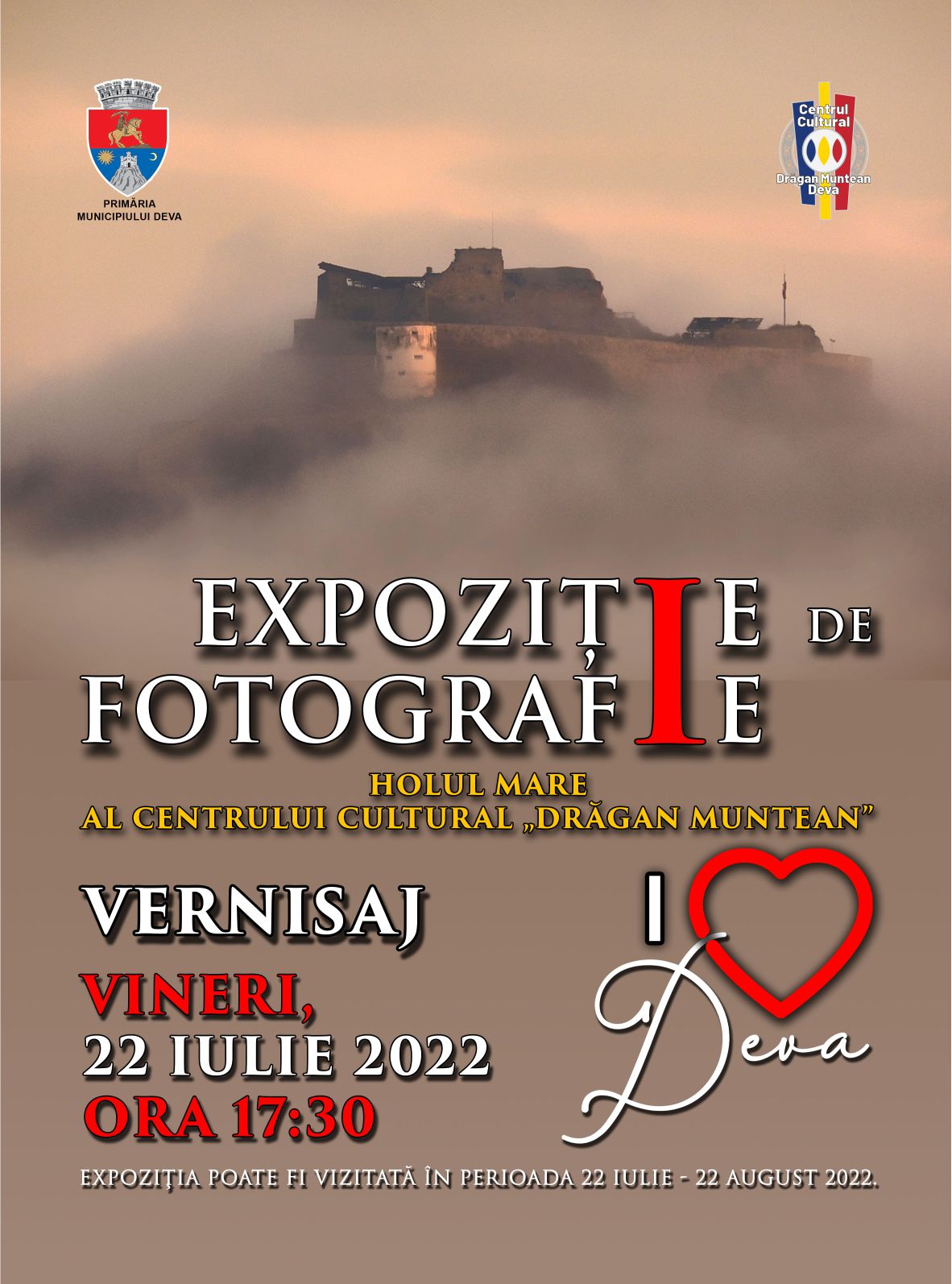 Vernisajul expoziției de fotografie ,,I ♥DEVA”  va avea loc, vineri, la Centrul Cultural “Drăgan Muntean”